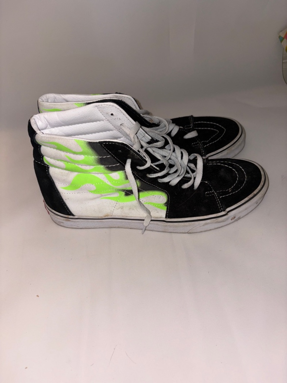 Vans Black White Neon Green‎ Sk8-Hi Flame Sneakers Size 12